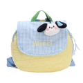 Quilted heart pattern school backpack for kids with blue gingham flap and puppy charm - Large / Yellow