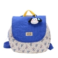 Kids quilted backpack in cream and blue with cartoon girl print and plush puppy charm - Large / Blue