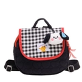Black heart-quilted kids backpack with checkered flap and white plush puppy charm - Large / Black