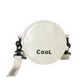 Cream white round crossbody bag for boys featuring black CooL text and fashion strap - White