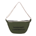 Borsa a tracolla per bambini in tela verde scuro con scritte minimaliste e tracolla crema - Verde