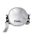 Silver round crossbody bag for boys with black Cool lettering and metallic finish - Silver