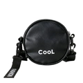 Cool black round crossbody bag for boys with white Cool print and fashion strap - Black