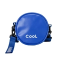 Blue round cross-body bag for boys with white Cool print and fashion lettered strap - Blue