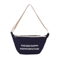 Sac bandoulière enfant en toile bleu marine avec texte imprimé et détails crème - Bleu