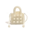 Chic cream white faux pearl beaded handbag for kids with drawstring lining and crossbody strap - Gypsophila Geometric
