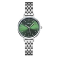 Minimalist ultra-thin women's quartz watch with sunray green dial and silver steel band - Green Dial