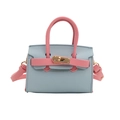 Mini color-block child crossbody bag in light blue and pink pebble leather finish - Blue