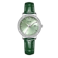 Luxury women's watch with green leather strap, diamond bezel and luminous calendar - Green Strap Silver Case Green Dial