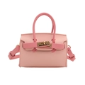 Kids mini crossbody bag with pink color block leather design and golden lock detail - Pink