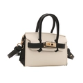 Mini color-block crossbody bag for kids in black and white lychee leather with gold lock - White