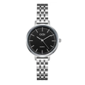 Minimalist ultra-thin women's waterproof watch with silver steel strap and black dial - Black Dial