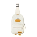 Sac de poitrine en toile blanche pour enfants avec broderie canard mignon et sangle - Blanc