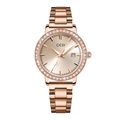 Montre quartz femme or rose avec lunette en strass et guichet de date fonctionnel - Or Rose / Cadran Or Rose