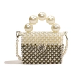 Elegante borsa a tracolla in perle bianche e argento per bambina con manico grande - Scatola con Coperchio Bianco