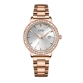 Montre quartz femme or rose avec lunette en cristal, cadran argent et dateur - Bracelet Or Rose avec Cadran Argenté