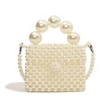 Borsa a scatola di perle bianco crema per bambine con manico grande e tracolla - Scatola Bianco Puro