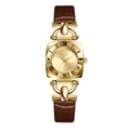 Orologio Gedi vintage quadrato da donna con cassa dorata e cinturino in pelle marrone cocco - Cinturino Marrone Quadrante Oro