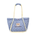 Sac fourre-tout matelassé bleu avec broderie d'ours et lanières jaunes au style moderne - Bleu