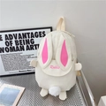 Cute cream rabbit backpack for girls with long ears and plush pom-pom tail detail - White