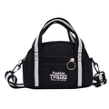 Borsa a tracolla nera per bambini in tela con tracolla a righe e stampa di lettere moda - Piccolo / Nero