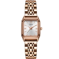 Women's quartz watch with square rose gold case and silver sunray dial on chain strap - White Dial Rose Gold Strap