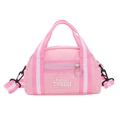 Borsa a tracolla in nylon rosa per bambini con manici a righe e toppa ricamata - Piccolo / Rosa