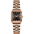 Minimalist square quartz watch with black dial and rose gold metal link strap - Black Dial Rose Gold Strap
