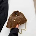 Dark brown jacket-shaped crossbody bag with lychee texture and gold chain strap - Brown