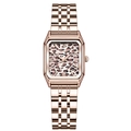 Elegant rose gold square quartz watch with leopard print dial and five-link metal strap - Rose Gold Case Leopard Dial Rose Gold Strap