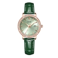 Luxe ladies watch with green leather strap, crystal bezel and rose gold dial - Green Strap Rose Gold Case Green Dial