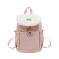 Pink and beige school backpack for girls with durable nylon fabric and front flap design - Pink