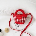 Mini handbag for girls with red leather and red-white checkered pattern and gold lettering - Red