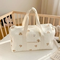 Quilted white mommy travel bag with brown bear embroidery and all about baby label - White Bear
