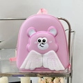 Zainetto rosa 3D a forma di orso per l'asilo con ali d'angelo di paillettes per bimbe - Rosa