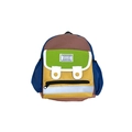 Colorful canvas backpack for kids with letter patch and velcro pocket in flat lay view - Small / Brown