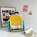 Vibrant yellow canvas backpack for toddlers with blue and red contrast color details - Large Yellow