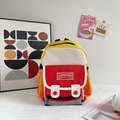 Kids multi-color canvas backpack in red, yellow and orange with fashion patch - Large Size Red