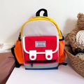 Colorful patchwork canvas backpack for toddlers with blue red and yellow color blocking - Large / Red