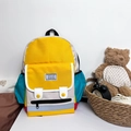 Kids color-block canvas backpack with yellow, blue and grey panels for school travel - Large / Yellow
