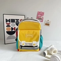 Kids color-block canvas backpack in yellow and blue with safety reflective strip - Small Yellow