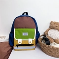 Colorful multi-color block kids backpack with front pocket and letter patch - Large / Brown