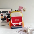 Kids colorful patchwork canvas backpack in yellow red and blue with reflective strip - Small Red