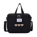 Black canvas mommy bag with embroidered bears, dual handles, and adjustable strap - Black