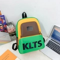Mochila infantil de lona en bloques de color amarillo y verde con letras KLTS escolar - Verde