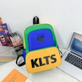 Mochila infantil de moda en bloques de color verde y azul con logotipo KLTS para niños - Amarillo