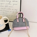 Roze imitatieleer en pied-de-poule tweed schelp handtas met gouden ketting voor meisjes - Roze