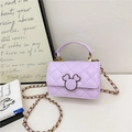 Petit sac bandoulière matelassé violet clair pour filles avec fermoir doré en forme de souris - Violet