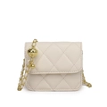 Quilted mini crossbody chain bag for girls in cream with decorative gold metal ball - White