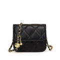 Mini black quilted crossbody bag for girls with gold chain strap and spherical pendant - Black